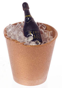 Dollhouse Miniature Champagne In Brass Bucket